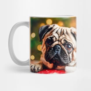 Pug Dog by Christmas Tree with Gifts Mug